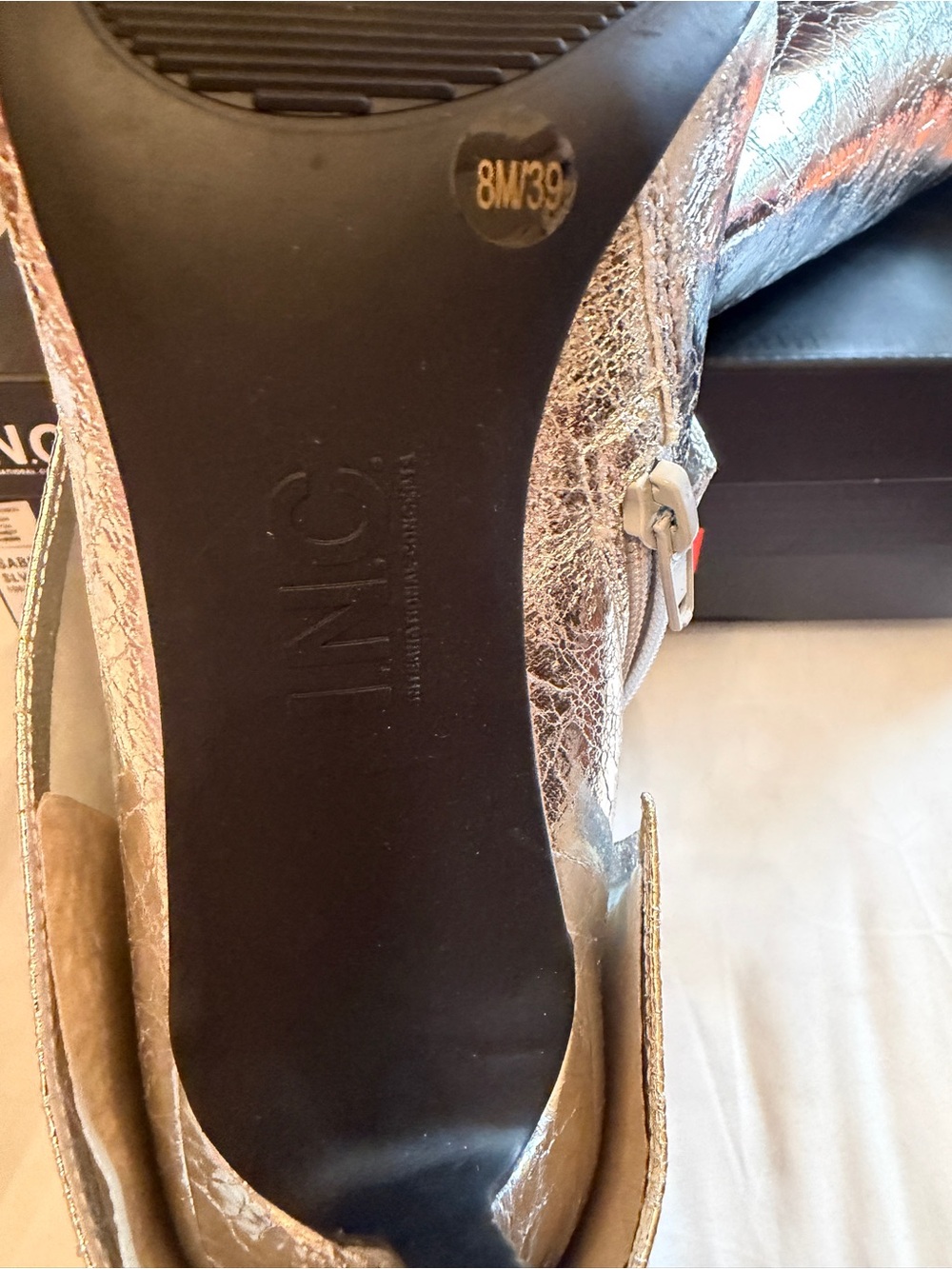 INC International Concepts Metallic Silver Fold-Over Stiletto Ankle Boots - Picture 3 of 4